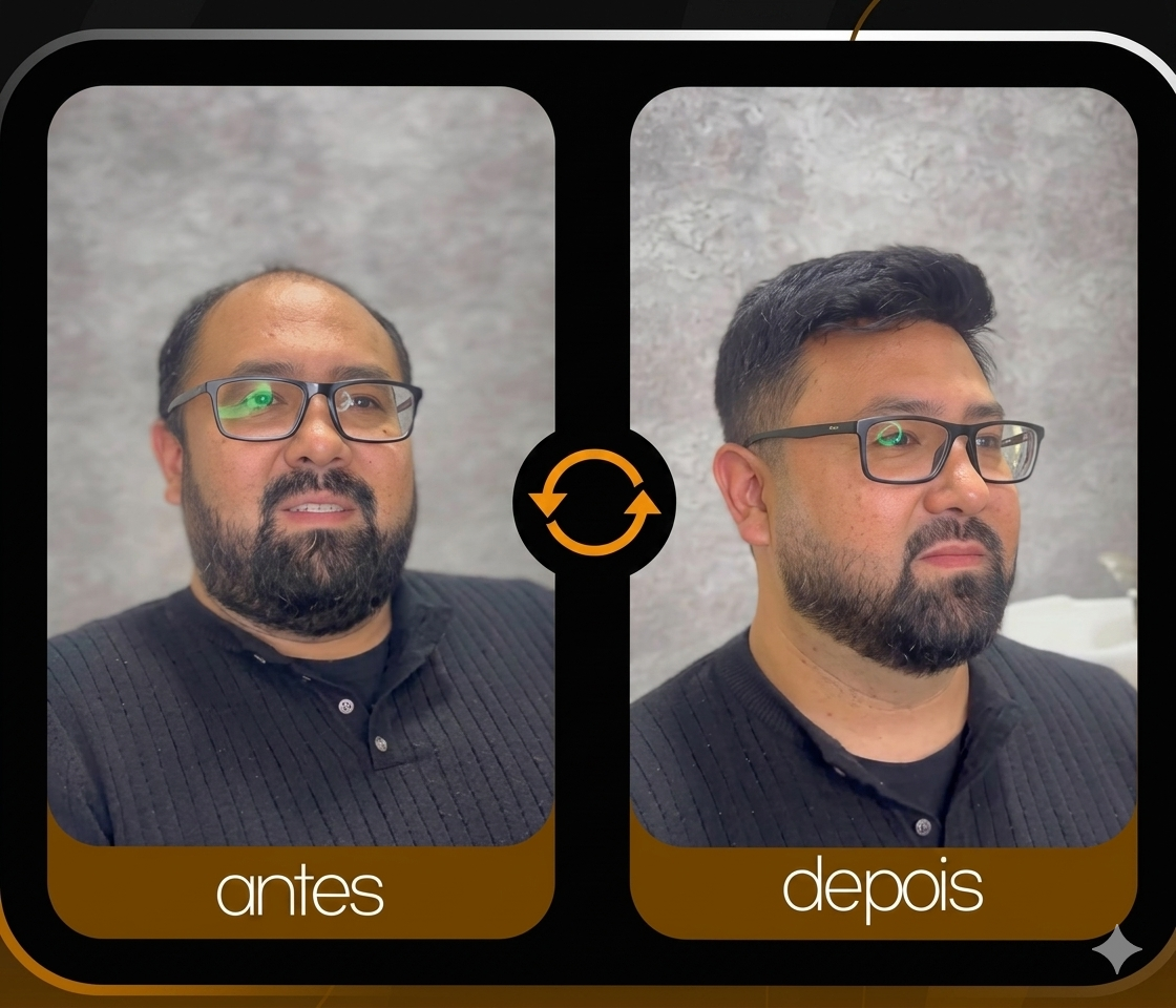 Cliente com prótese capilar - resultado discreto e masculino