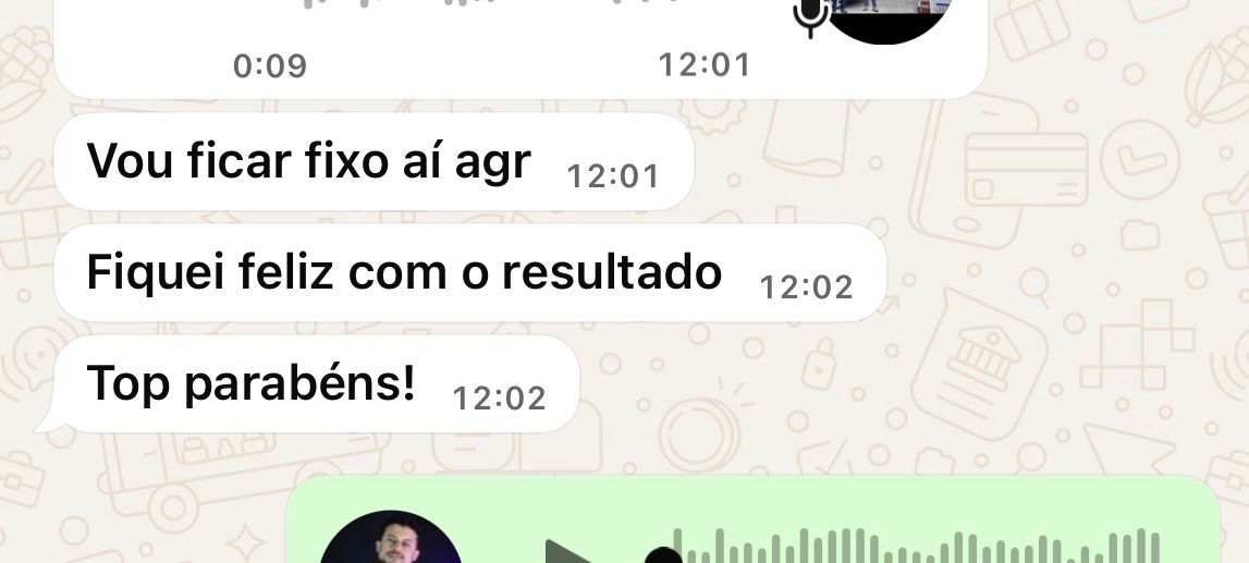 Print de depoimento de cliente no WhatsApp